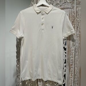 All Saints Men's white Polo with Subtle Chest Logo